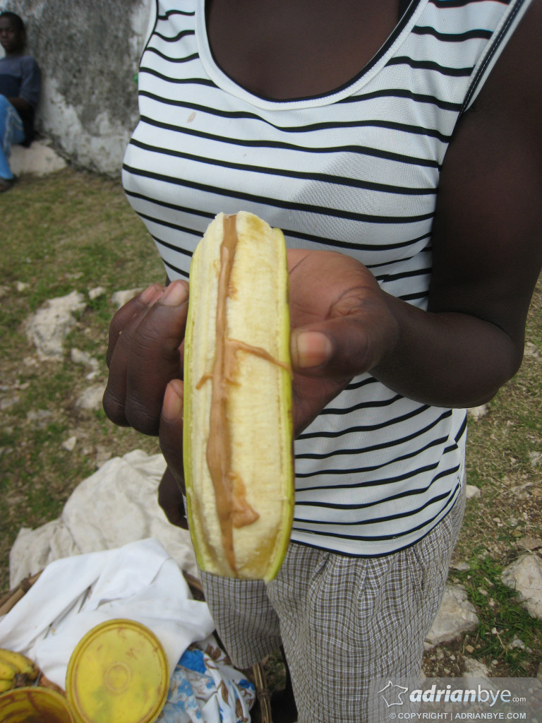 A haitian food - banana with spicy peanut butter!